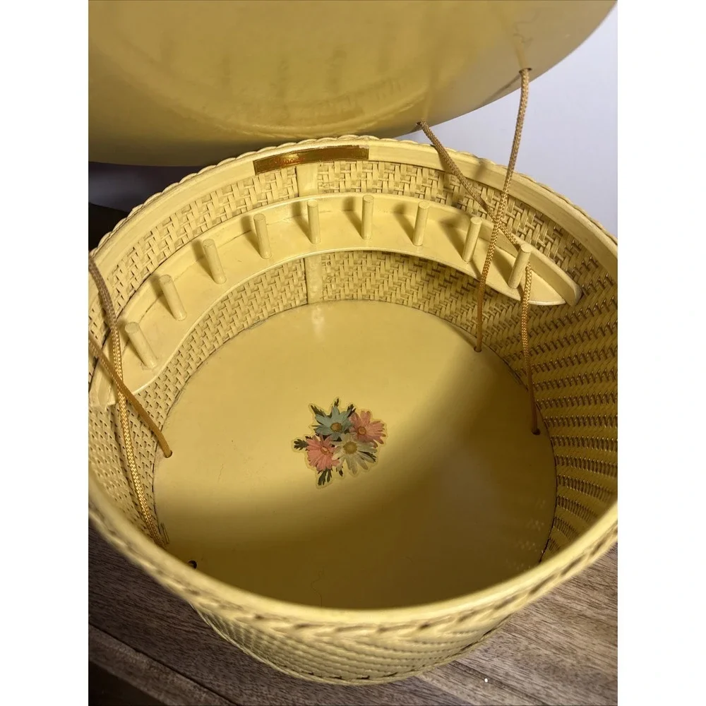 Vintage Sewing Wicker Basket By Princess Baskets Yellow Made In USA 11